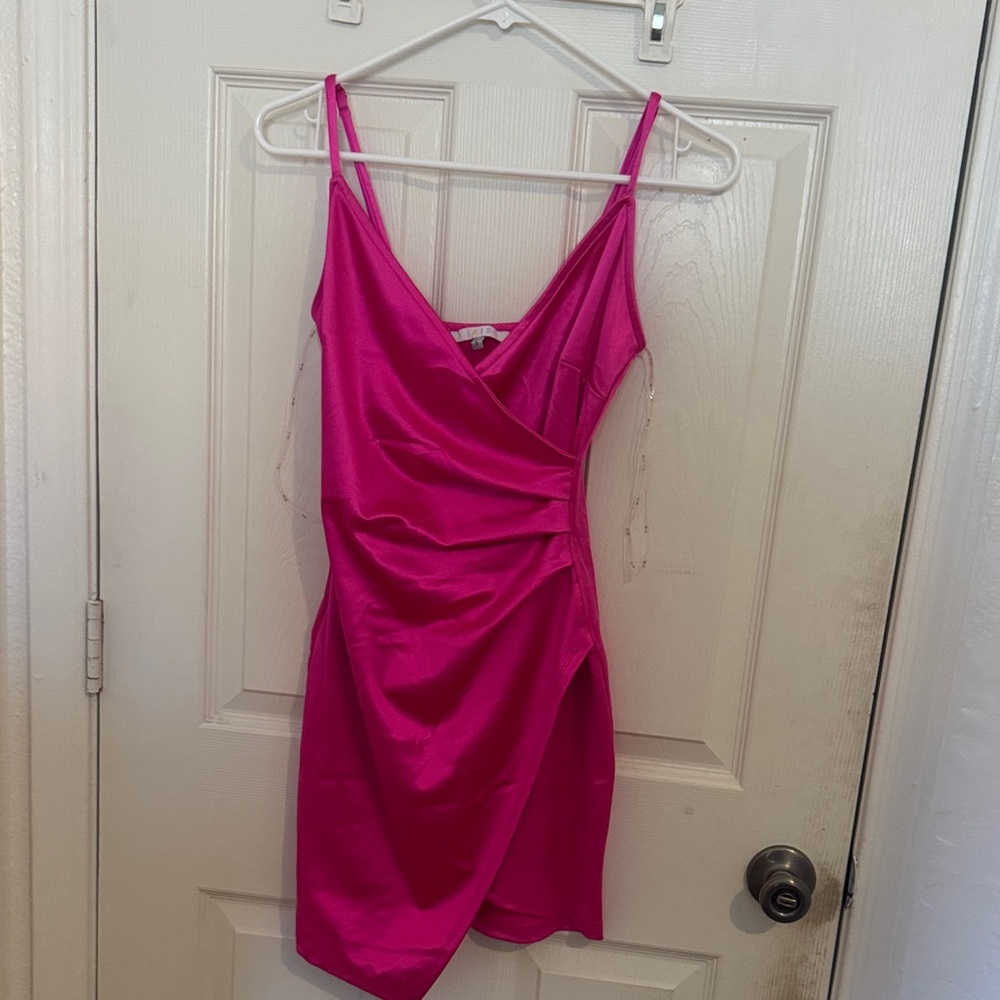 Women's Fuchsia Satin Wrap Slip Dress